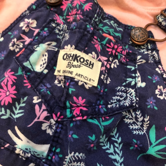 Perfect Oshkosh Rabbit Floral Easter baby girls overalls - Picture 2 of 4